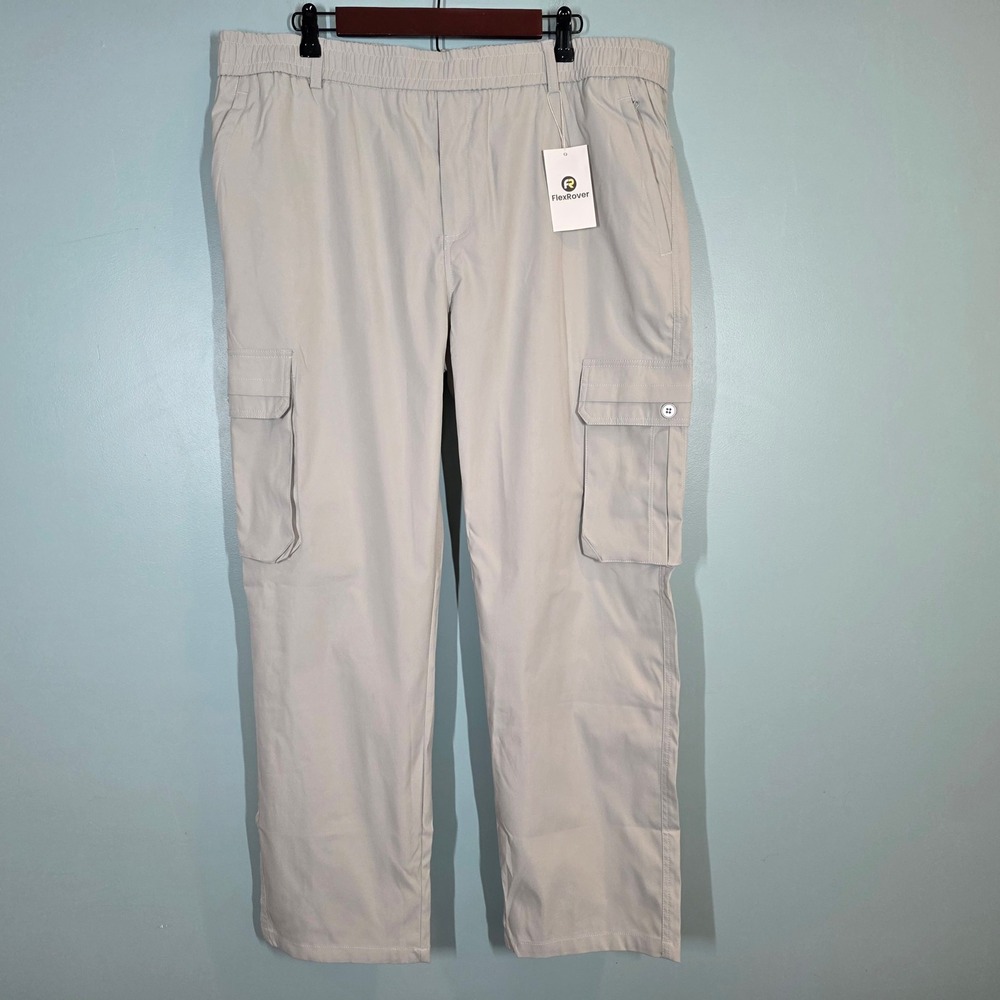 FlexRover Mens Cargo Pants Tan Khaki Elastic Waist 3XL-30 Outdoor Casual Utility